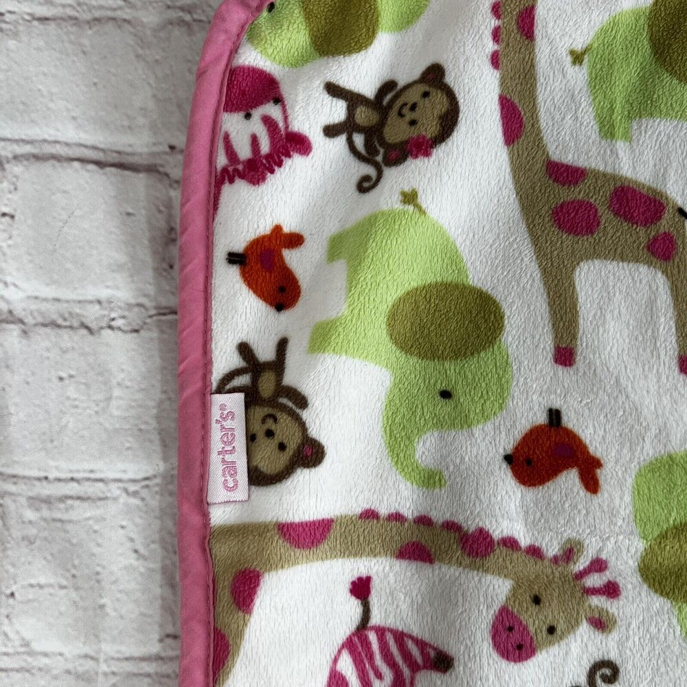 Carters Baby Security Blanket Lovey Pink Safari Zebra Monkey Giraffe Sherpa - Picture 3 of 4